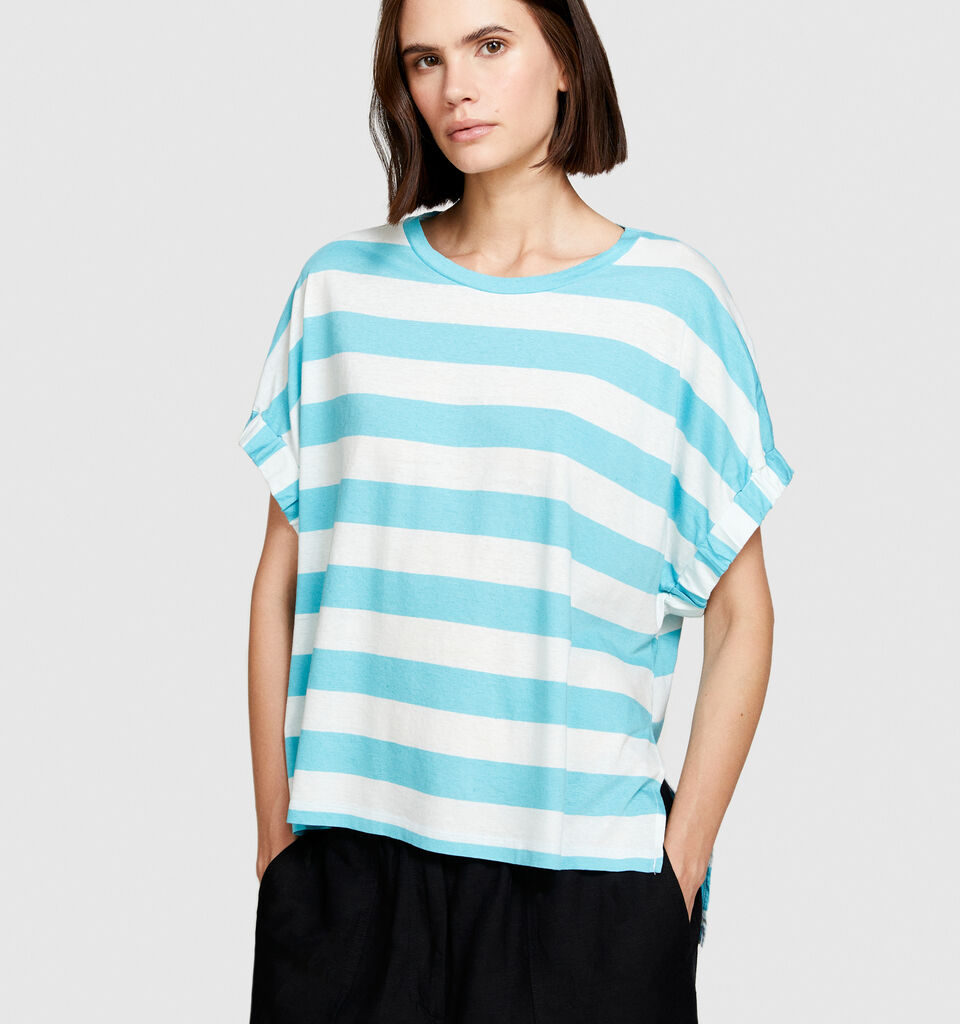 Uneven striped t-shirt - women's short sleeve t-shirts - Blue | Sisley image number 4